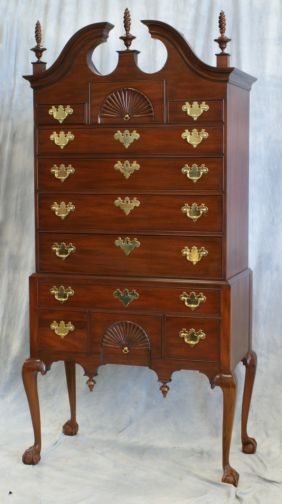 Appraisal: Two piece Henkel Harris carved mahogany Chippendale style highboy style