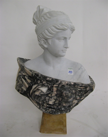 Appraisal: CARVED MARBLE BUST head and shoulders of a young woman