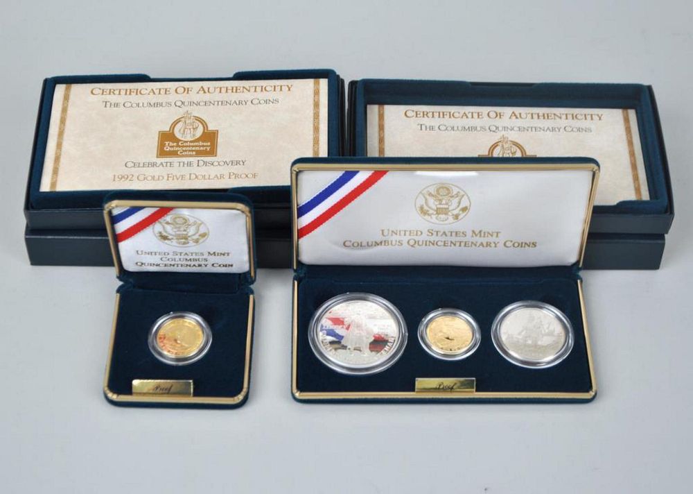 Appraisal: Columbus Quincentenary Gold Silver Proof Set three coin commemorative set