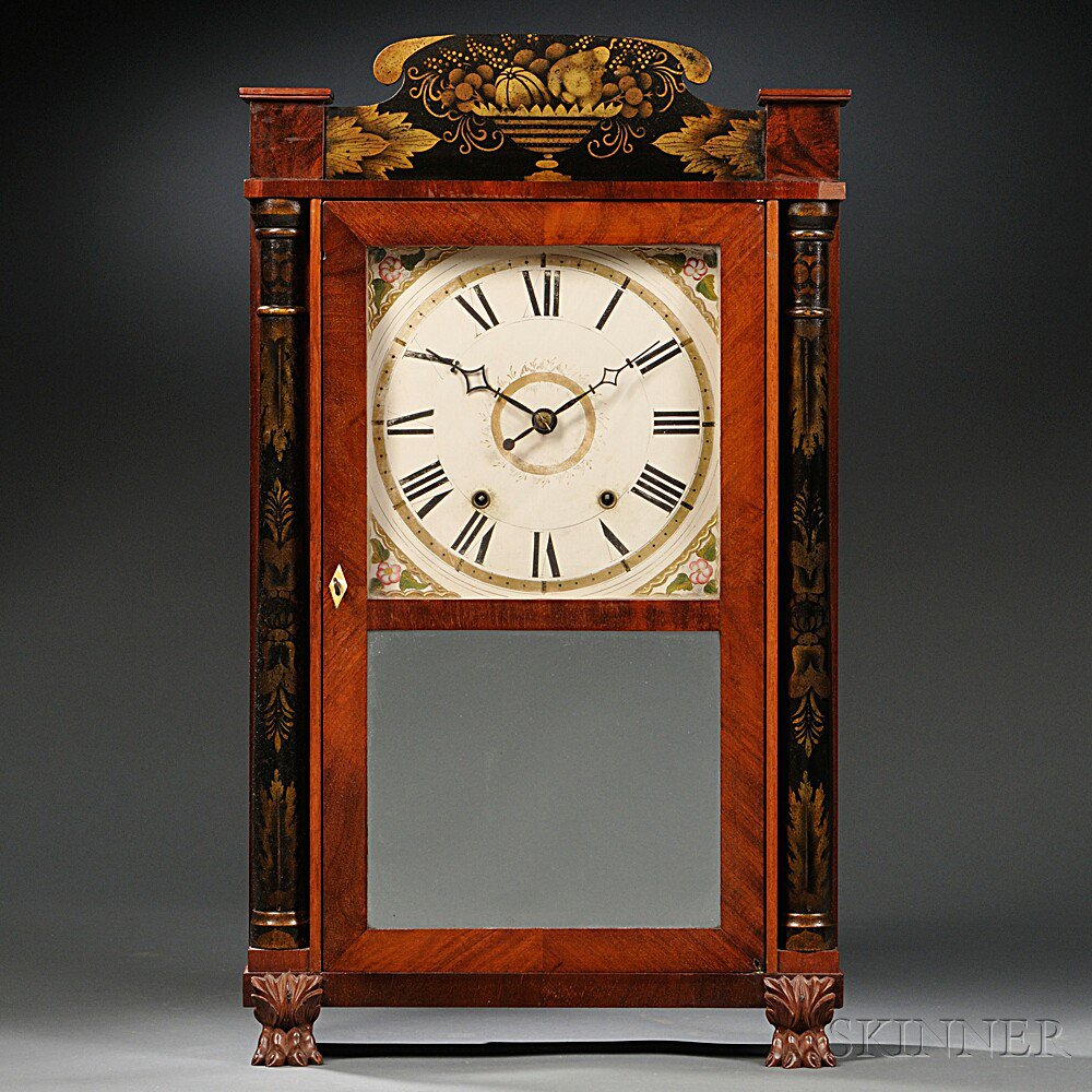 Appraisal: Silas Hoadley Transitional Shelf Clock Plymouth Connecticut c mahogany veneered