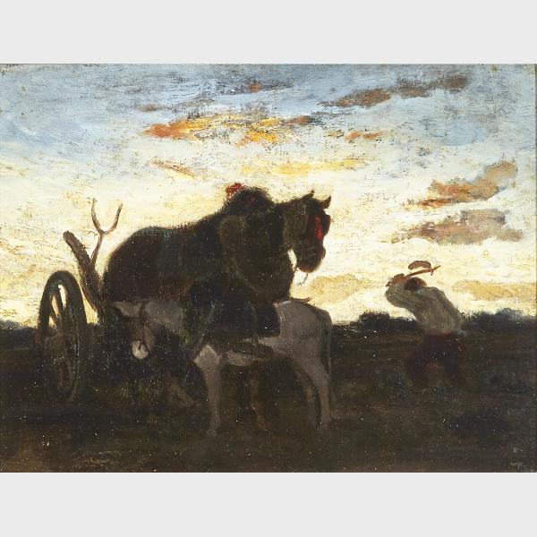 Appraisal: Alexandre Gabriel Decamps - HORSE AND DONKEY Oil on canvas