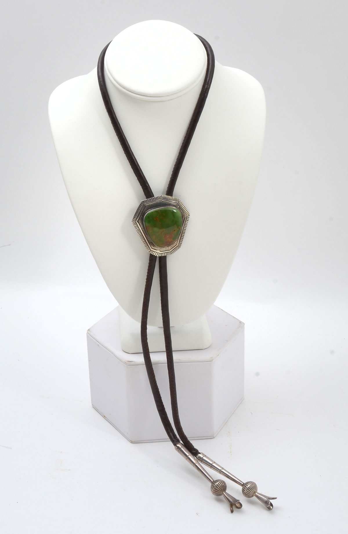 Appraisal: STERLING TURQUOISE BOLO TIE SIGNED PETER NELSON Sterling turquoise bolo