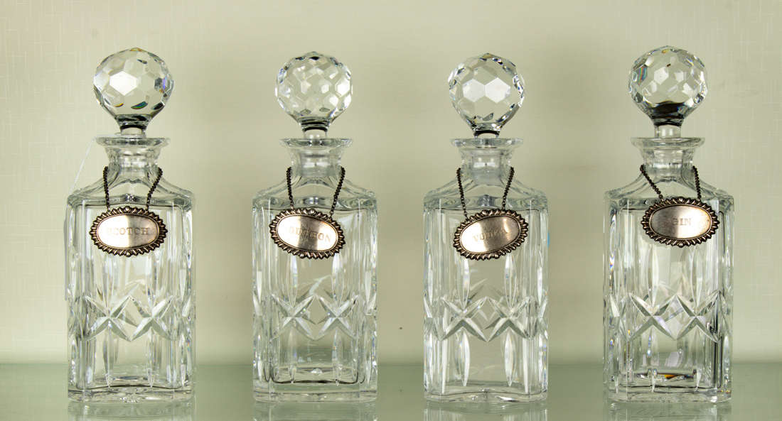 Appraisal: SET OF FOUR ATLANTIS CUT GLASS DECANTERS EACH WITH STERLING