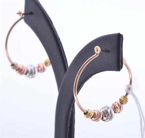 Appraisal: A PAIR OF HOOP EARRING STAMPED CT THREE TONE GOLD