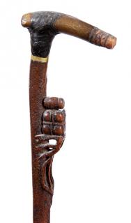 Appraisal: Folk-Art Cane Ca An unusual horn handle which is attached