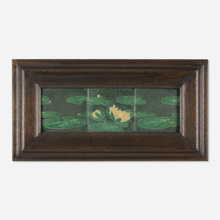 Appraisal: Grueby Faience Company THREE-TILE FRIEZE WITH WATER LILIES USA c