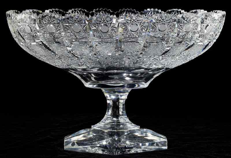 Appraisal: Exceptional Cut Glass Compoteoval form with panels of triple hobstar