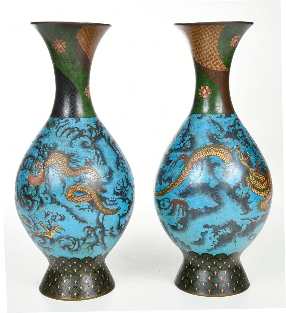 Appraisal: Pair of Asian Cloisonne Figural Dragon Vases th century each