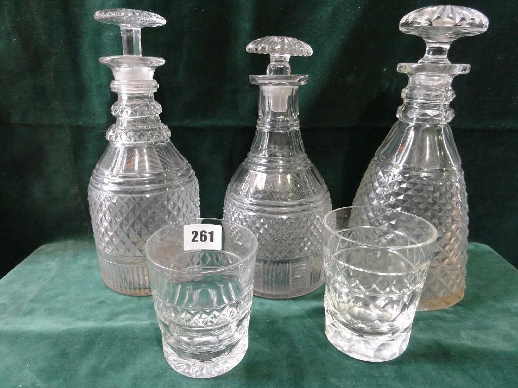 Appraisal: A collection of six th century cut glass decanters and