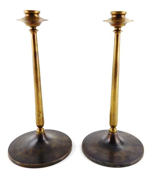 Appraisal: Pair of Bradley Hubbard brass candlesticks round tapered standard on