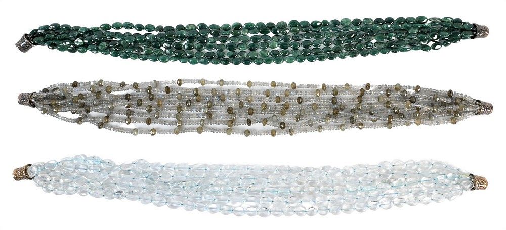 Appraisal: Three Multi-Strand Necklaces to include glass and stone beads having