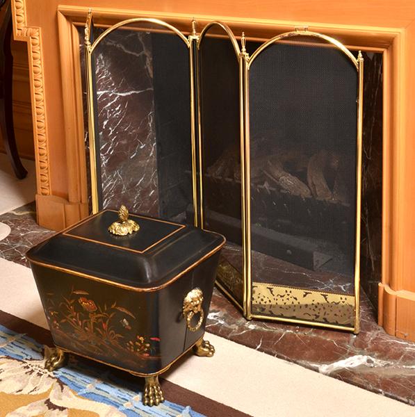 Appraisal: FOLDING FIRE SCREEN AND PAINTED METAL COAL BIN