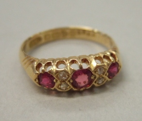 Appraisal: An ct gold ruby and diamond set ring mounted with