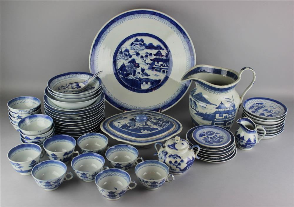 Appraisal: CHINESE EXPORT BLUE AND WHITE CANTON ASSEMBLED PART DINNER SERVICE