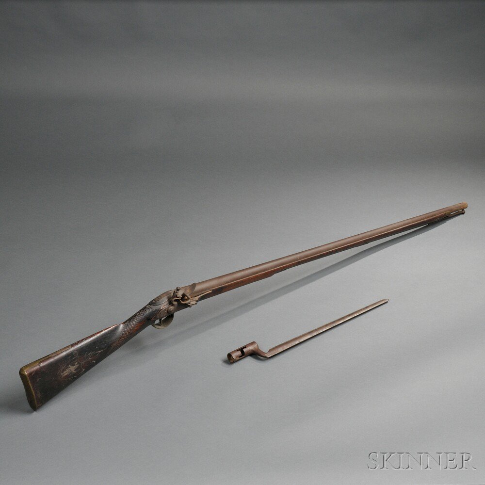 Appraisal: Flintlock Massachusetts Militia Musket and Bayonet by Alvan Pratt c