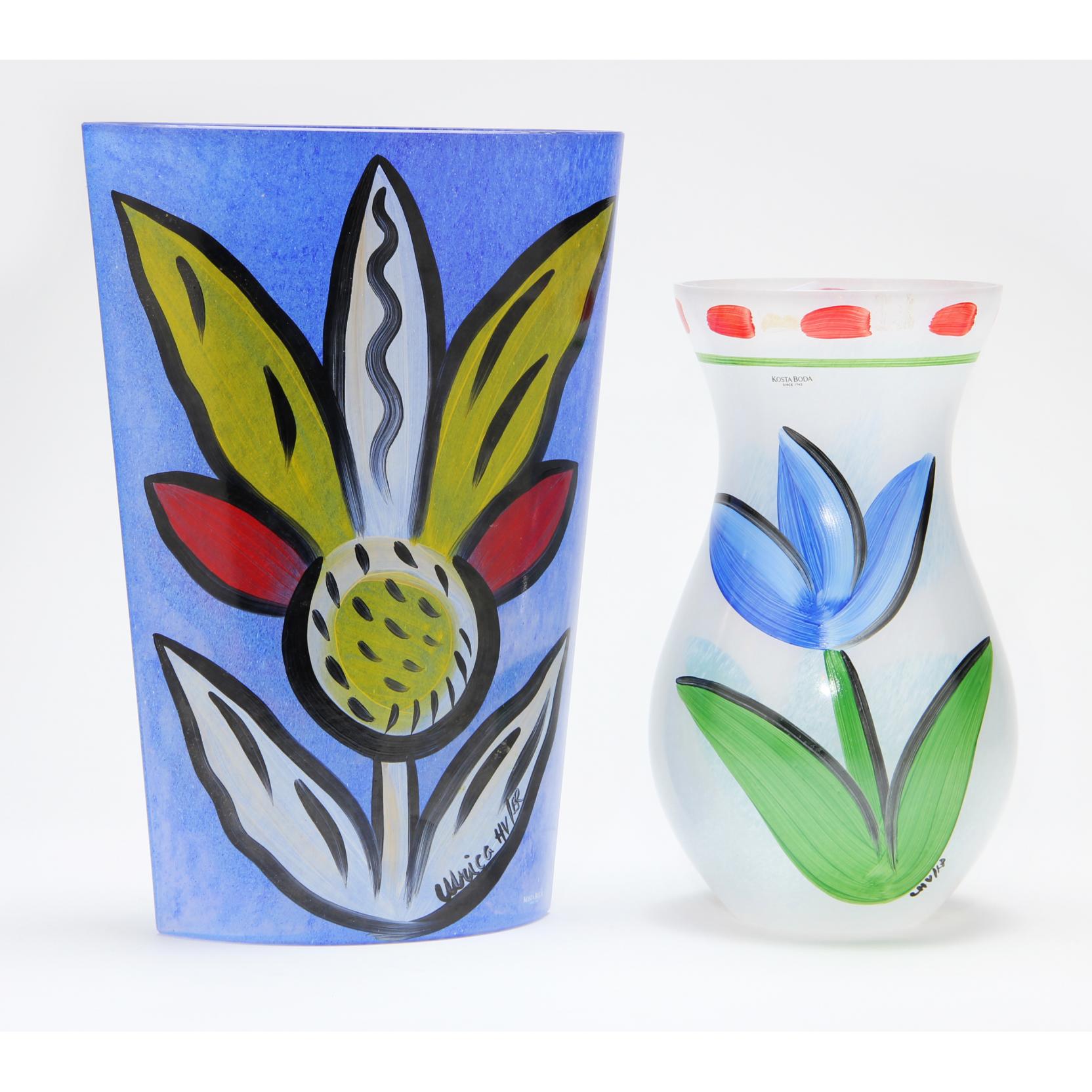 Appraisal: Ulrica Hydman-Vallien Two Tulipa Glass Vases late th century Kosta