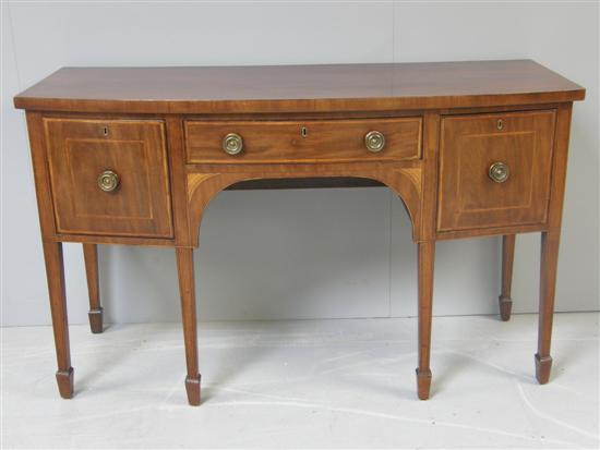 Appraisal: th century mahogany and inlaid bow fronted sideboard a single