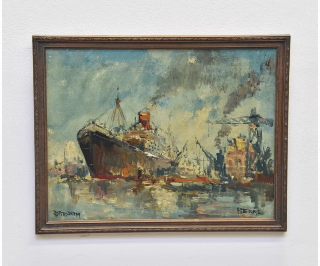 Appraisal: Oil on artist board Impressionist painting of the ship 'Rotterdam'