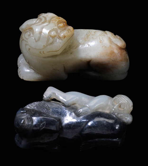 Appraisal: Two Jade Carvings Chinese th century dark gray and white