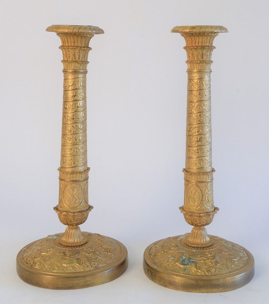 Appraisal: Pair of Neoclassical Style Brass Candlesticks height inches Pair of