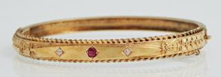 Appraisal: English Victorian K Yellow Gold Hinged Bangle Br English Victorian