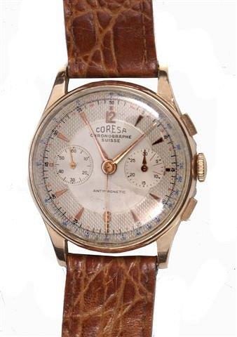 Appraisal: A Coresa gentleman's carat gold chronograph wristwatch the silvered dial