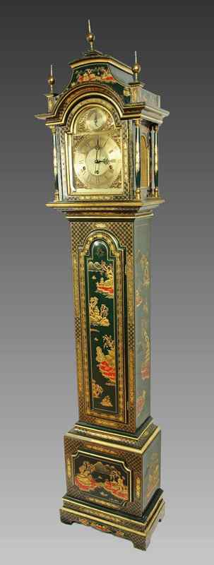 Appraisal: REGULADORA GREEN GOLD CHINOISERIE GRANDMOTHER CLOCK Marked Reguladora on metal