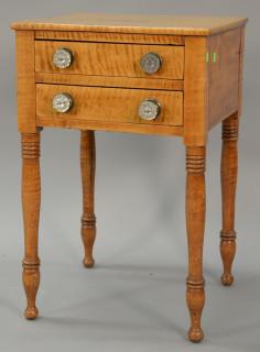 Appraisal: Tiger maple two drawer Sheraton stand th century ht in