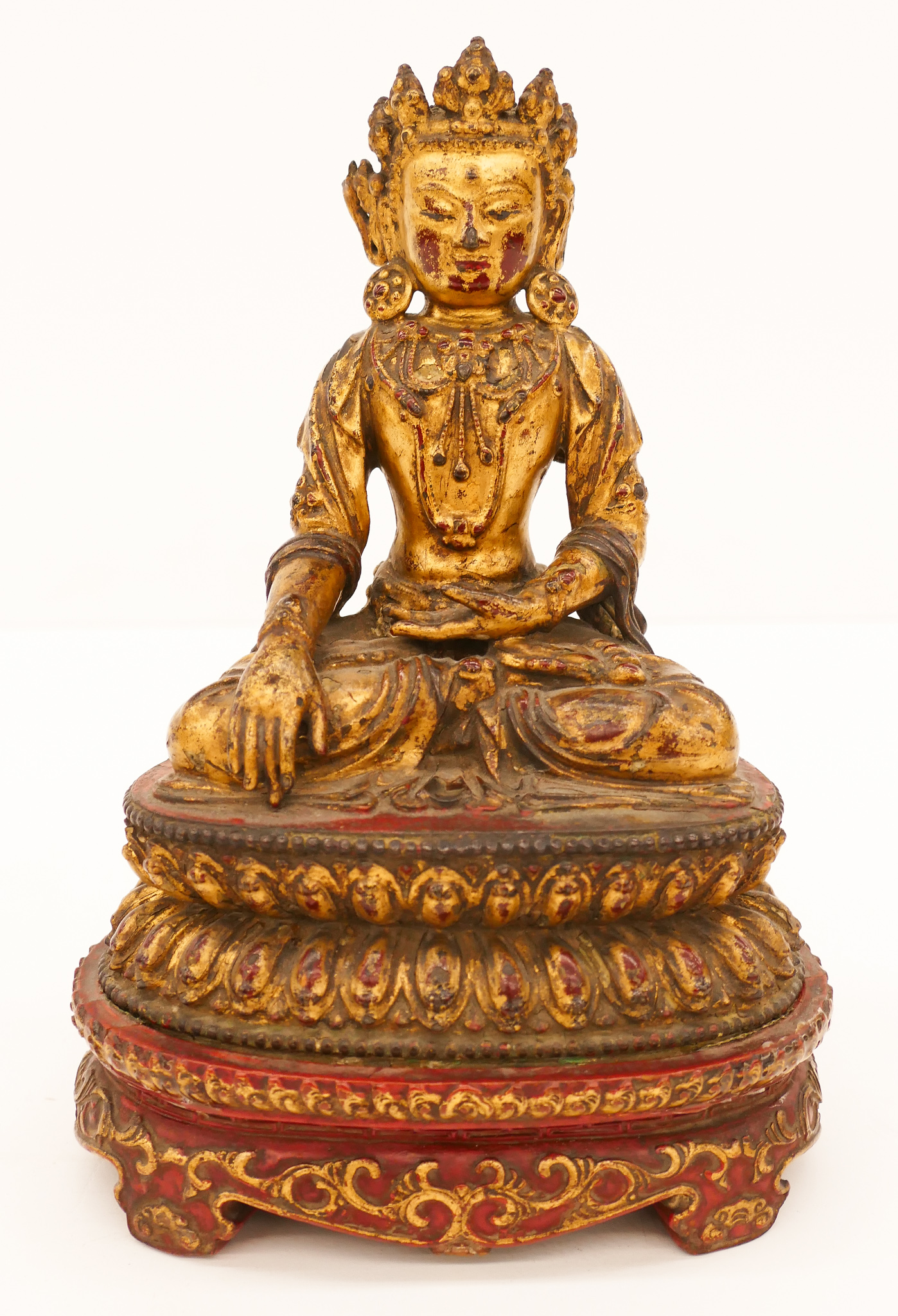 Appraisal: Tibetan th Cent Gilt Bronze Crowned Buddha on Stand ''x