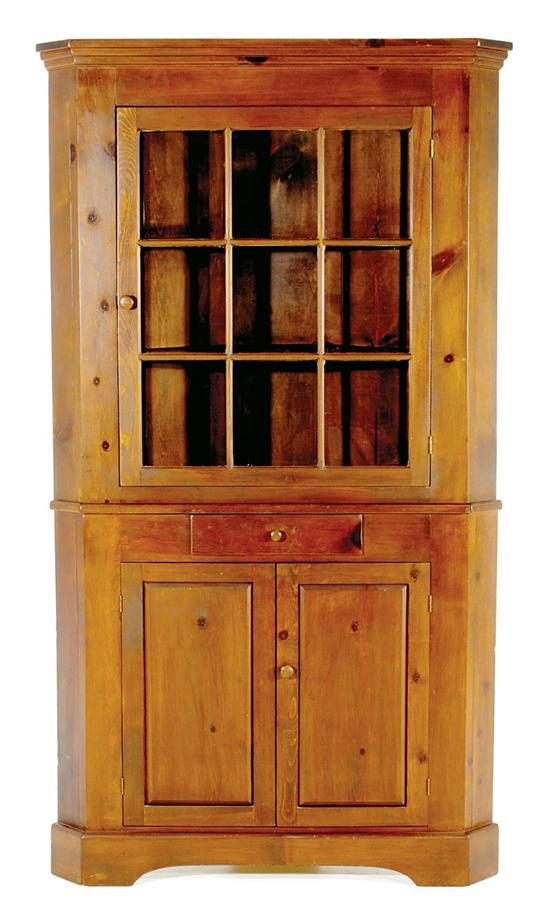 Appraisal: American pine corner cabinet th century molded crown with canted