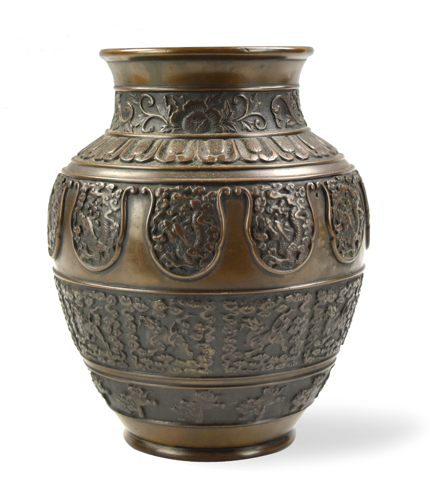 Appraisal: Japanese Meiji Period bronze vase decorated in low relief decorated