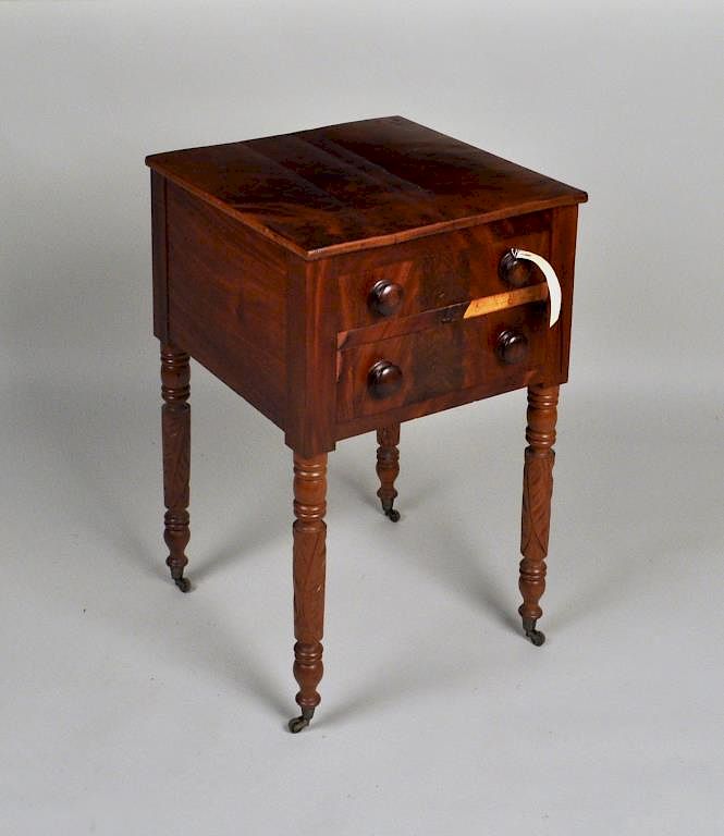 Appraisal: Sheraton Mahogany Two Drawer Stand with leaf carved legs on