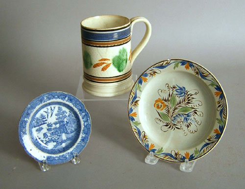 Appraisal: Mocha mug h together with a pearlware plate early th