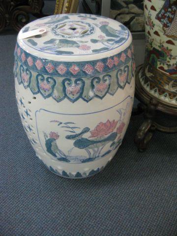 Appraisal: Chinese Porcelain Garden Seat waterlily crane decor tall