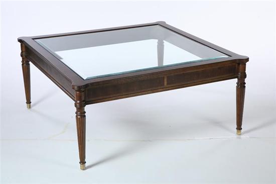 Appraisal: HENREDON GLASS-TOP COFFEE TABLE North Carolina mid th century hardwood