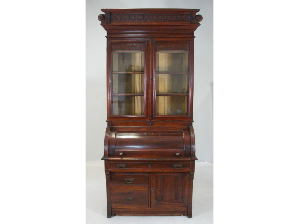 Appraisal: American Victorian C-Scroll Secretary Bookcase late th c mahogany cove