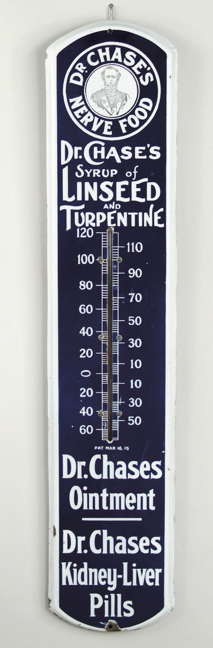 Appraisal: DR CHASE'S NERVE FOOD PORCELAIN THERMOMETER Early thermometer promoting Dr