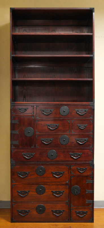 Appraisal: BAKER KOREAN STYLE SECRETARY BOOKCASE In sections top with shelves