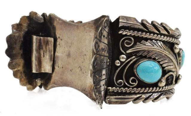 Appraisal: Native American silver content unknown watch cuff bracelet Alfred Joe