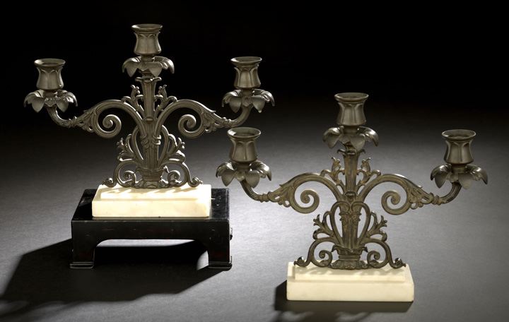 Appraisal: Pair of William IV Patinated Bronze Three-Light Girandoles second quarter