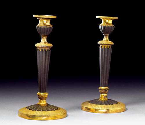 Appraisal: PAIR OF BRONZE CANDLE HOLDERS Restauration Paris beginning of the