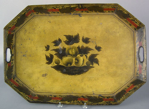 Appraisal: Yellow tole tray th c with floral decoration l w