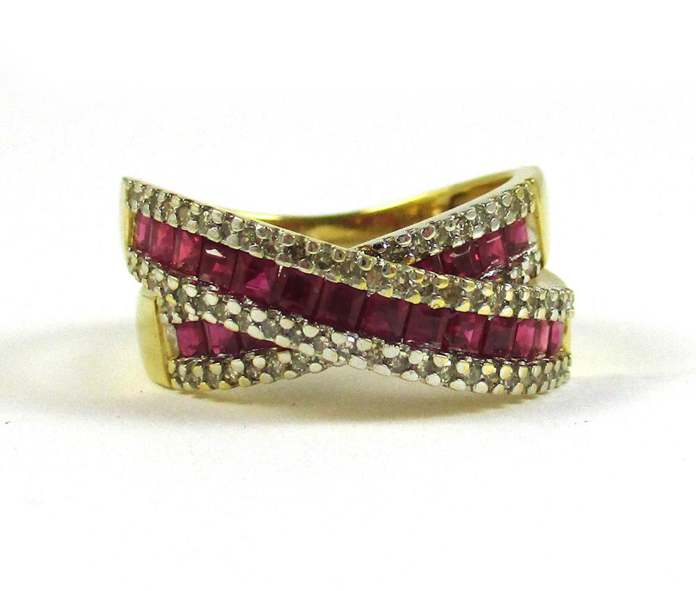 Appraisal: RUBY DIAMOND AND FOURTEEN KARAT GOLD RING with four rows