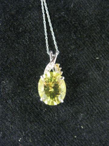 Appraisal: Lemon Topaz Diamond Pendant vivid oval gem in k white