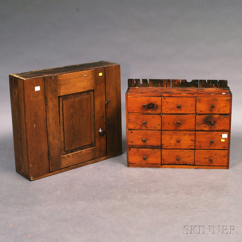 Appraisal: Pine Twelve-drawer Apothecary Cabinet and Small Three-shelf Cupboard America th