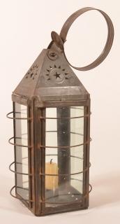 Appraisal: th Century Pierced Tin Candle Lantern Sign on guard E