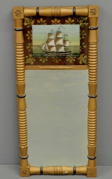 Appraisal: Gilt framed Sheraton mirror with reverse painted panel of a