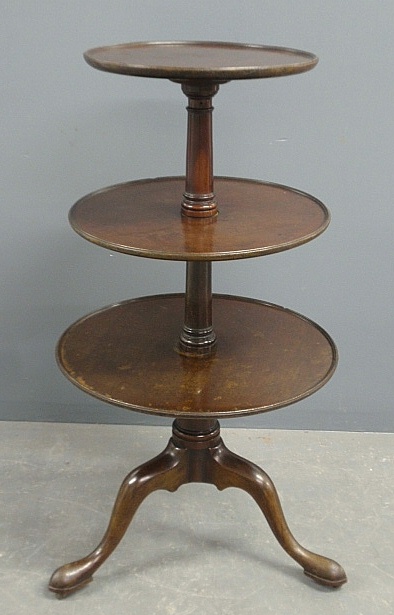 Appraisal: - English Queen Anne mahogany three-tier dumbwaiter th c with