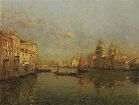 Appraisal: ANTOINE BOUVARD Gondolas in Venice oil on canvas signed lower