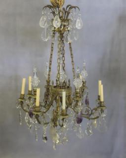 Appraisal: Magnificent Antique Bronze Rock Crystal Amythest and Crystal Drop Chandelier